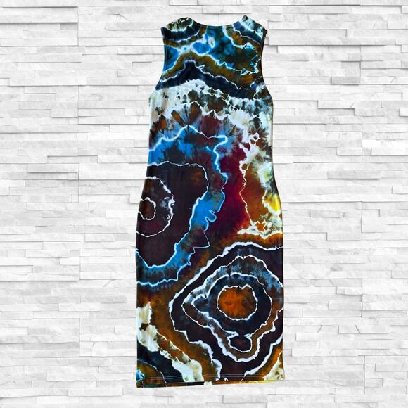 Ice Dye Bodycon Dress - Geode Tank - Earthy Gold Bronze Blue (Women's Large) - Picture 5 of 10
